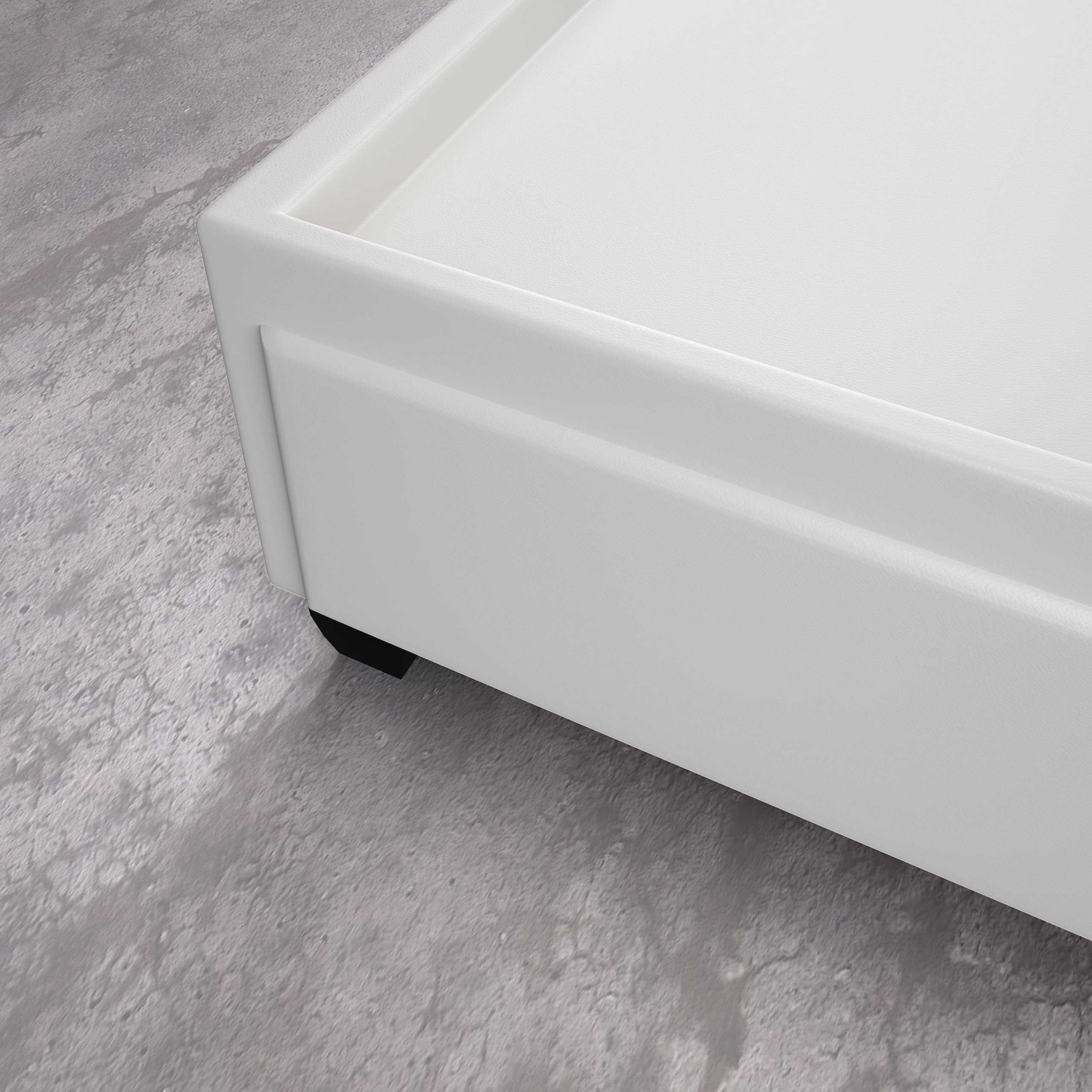 Boyd Sleep Parma Uplift Upholstered Platform Bed Frame Mattress Foundation, Dual Front Storage Drawers, and Strong Wood Slat Supports: Faux Leather, White, Full