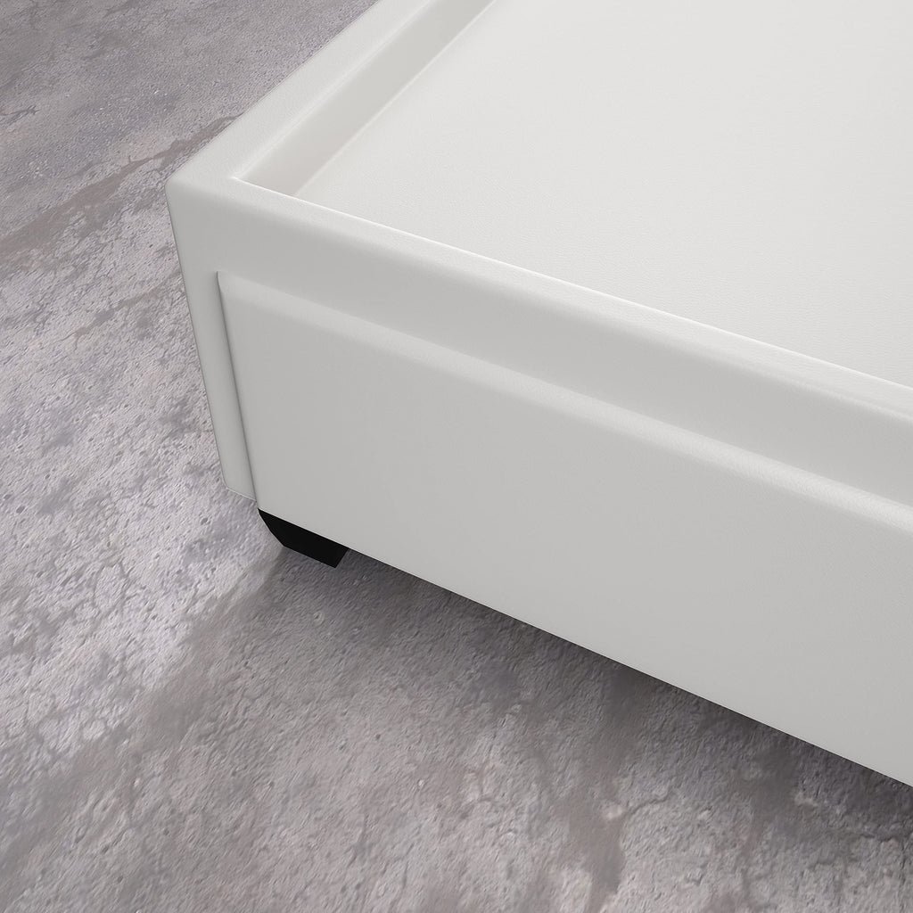 Boyd Sleep Parma Uplift Upholstered Platform Bed Frame Mattress Foundation, Dual Front Storage Drawers, and Strong Wood Slat Supports: Faux Leather, White, Full