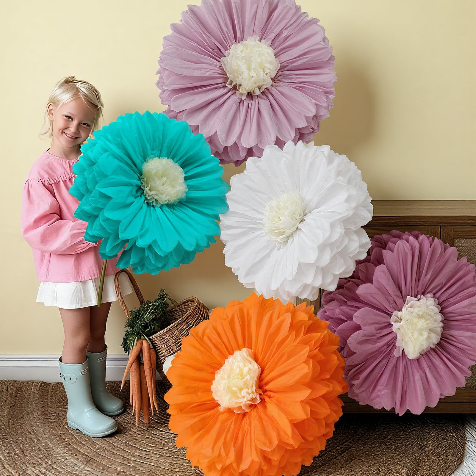 Chunful 5 Pcs 30   24   Gaint Boho Tissue Paper Flowers Decoration Large Hanging Tissue Paper Pom Poms Decor for Boho Baby S