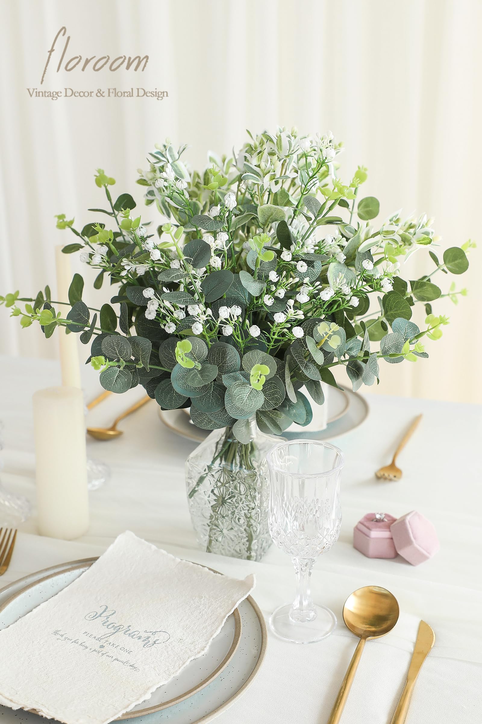 Floroom Artificial Greenery Stems Box Set, 25Pcs With 4 Kinds Of Faux Greenery Flowers Picks For Diy Bridal Bouquets Wedding Flo