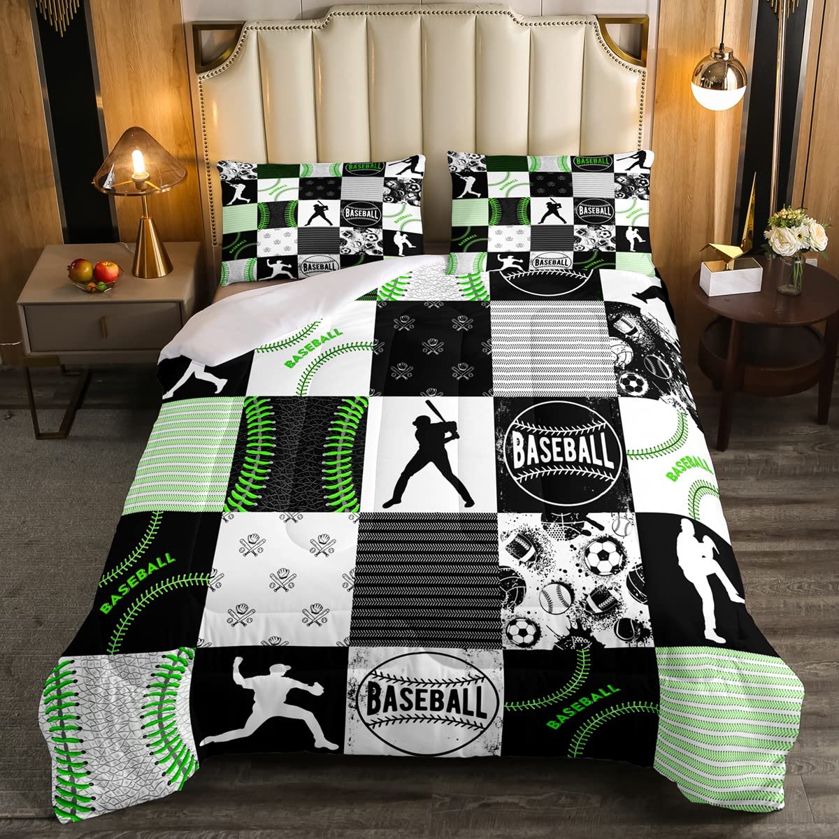 Boys Baseball Bedding Set Twin,Kids Softball All Season Comforter Set Ultra Warm Sports Game Soccer Volleyball Quilted Comforter