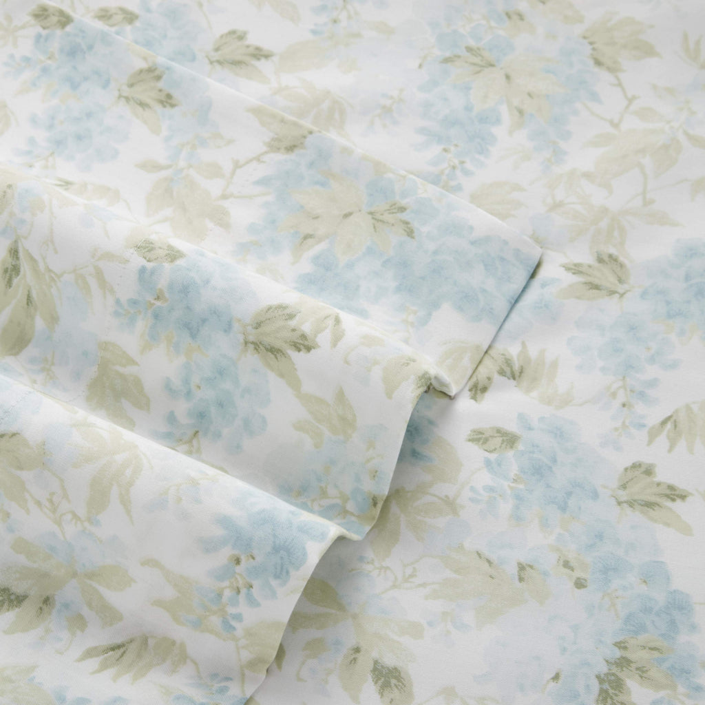 Laura Ashley - Queen Sheets, Soft Sateen Cotton Bedding Set - Sleek, Smooth, & Breathable Home Decor (Rena Teal, Queen)