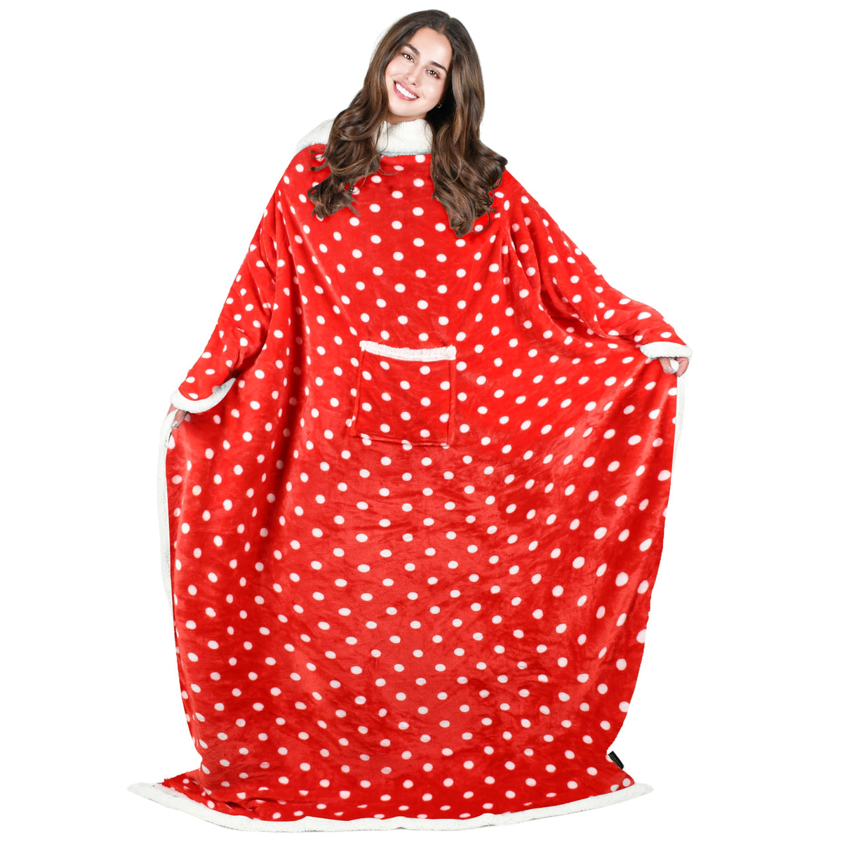 Tirrinia Dots Print Sherpa Wearable Blanket For Adult Women And Men, Super Soft Comfy Warm Plush Throw With Sleeves Tv Blanket W