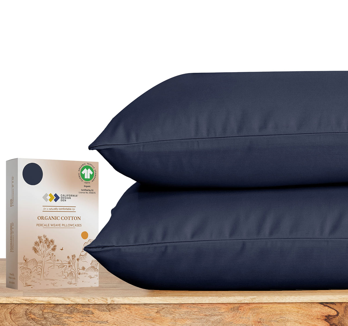 California Design Den 100% Organic Cotton King Pillowcase Pair, Set Of 2, Authentic Gots Certified, Soft & Cooling Percale Weave