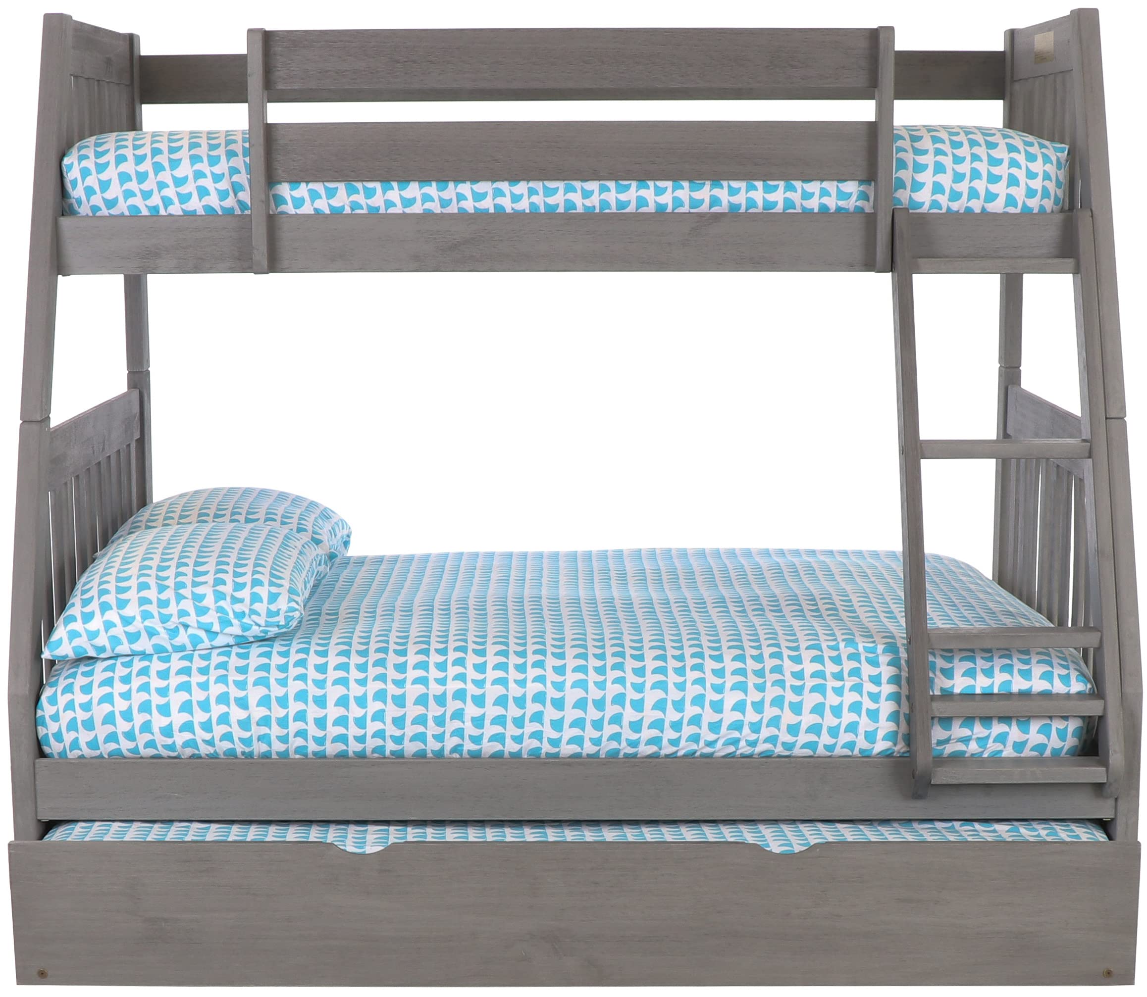 OS Home and Office Furniture Model 3219TRU-22 Solid Pine Twin/Full Bunk Bed with Twin Trundle in Charcoal Gray