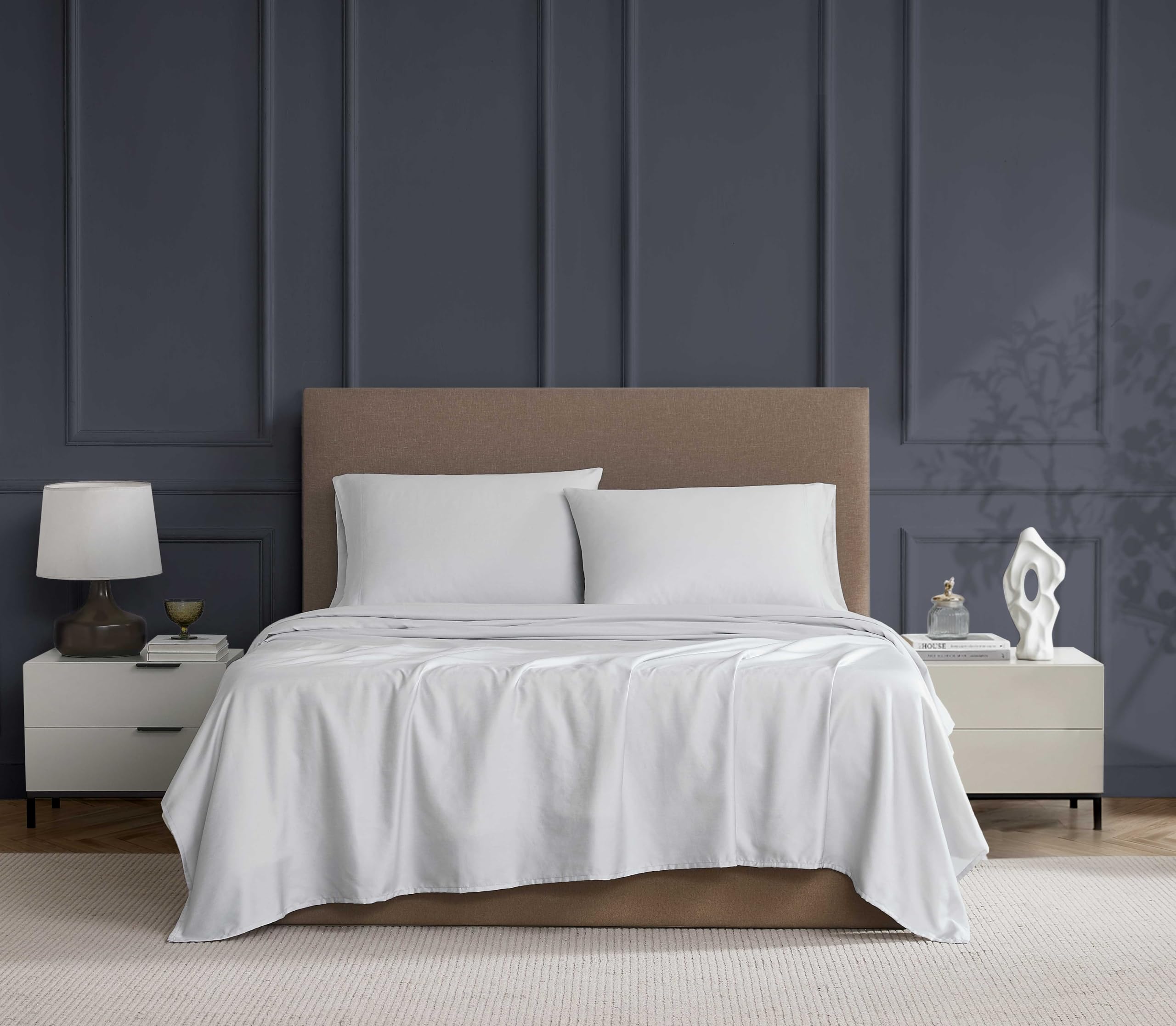 Linen Closet Luxury Cotton 600 Thread Count Performance Cotton 4-Piece Sheet Set, King, Cool Grey