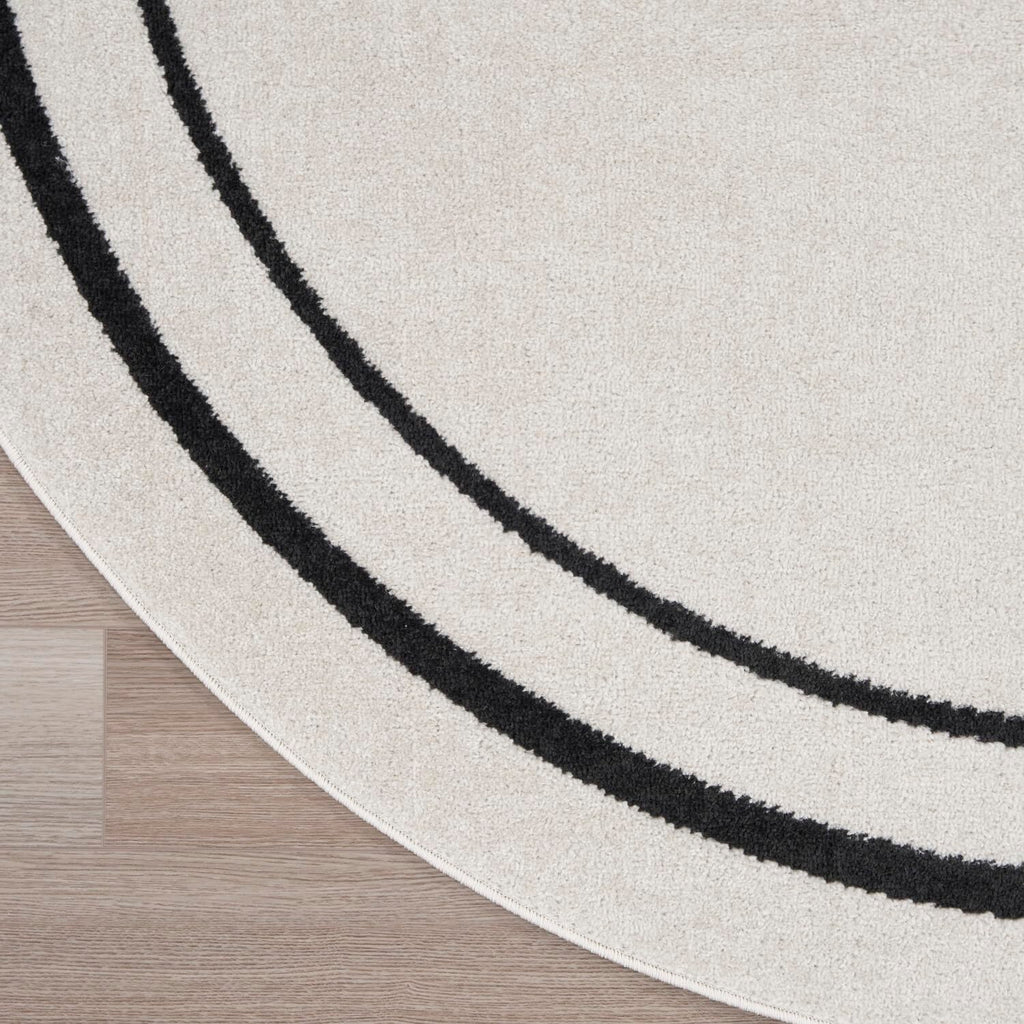 Nourison Essentials Indoor/Outdoor Ivory/Black 8' X Round Area -Rug, Easy -Cleaning, Non Shedding, Bed Room, Living Room, Dining
