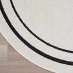 Nourison Essentials Indoor/Outdoor Ivory/Black 8' X Round Area -Rug, Easy -Cleaning, Non Shedding, Bed Room, Living Room, Dining