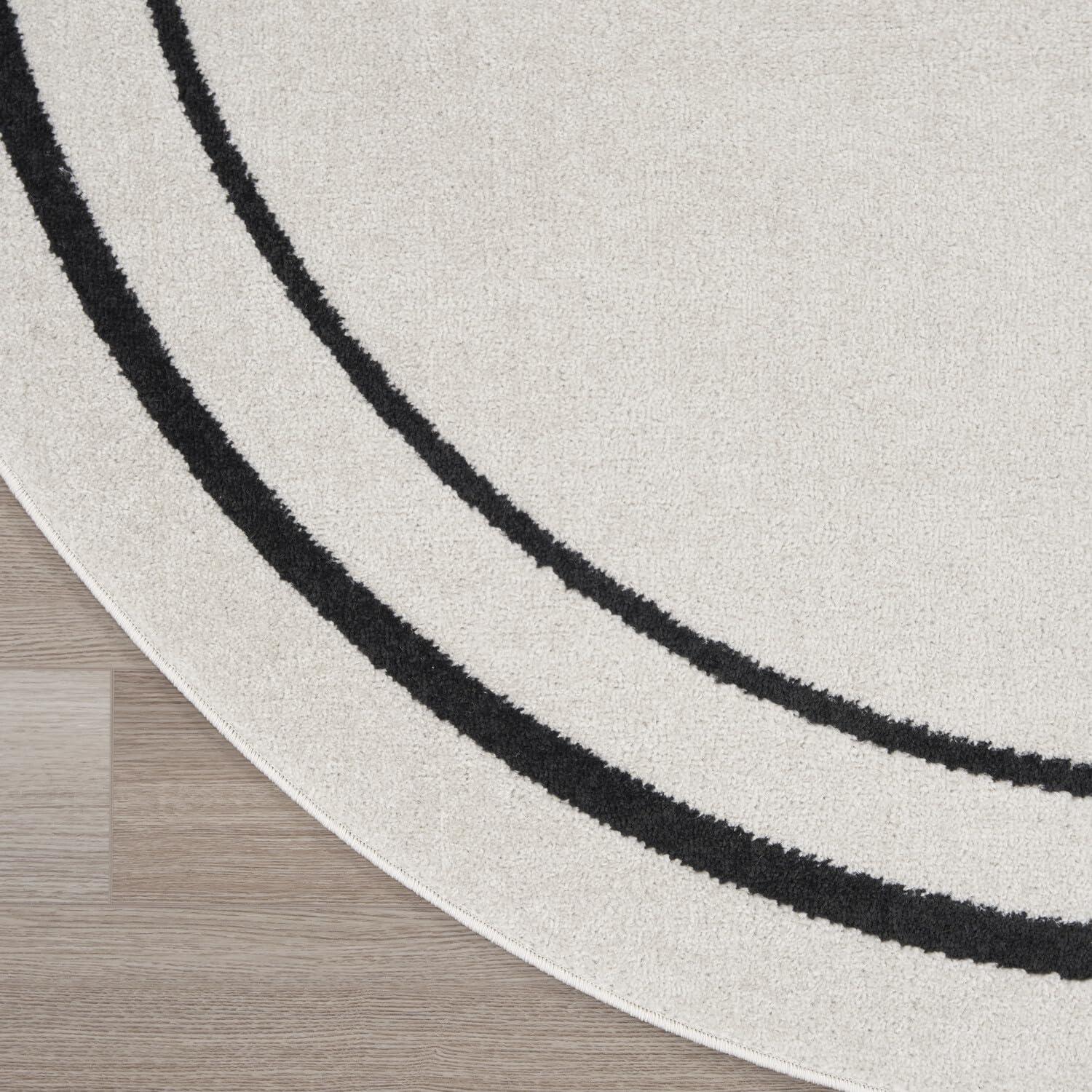 Nourison Essentials Indoor/Outdoor Ivory/Black 8' X Round Area -Rug, Easy -Cleaning, Non Shedding, Bed Room, Living Room, Dining