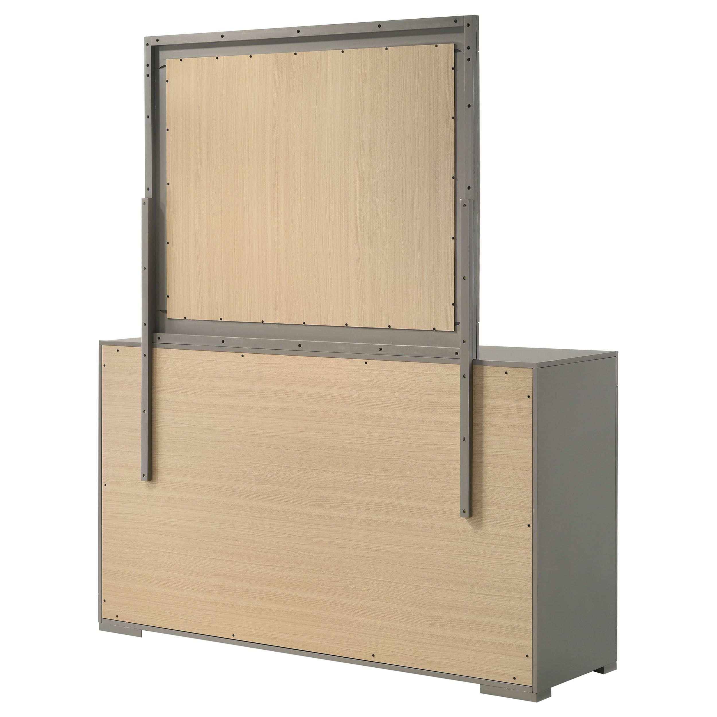 Coaster Home Furnishings Ives Contemporary 63-inch 6-Drawer Bedroom Dresser with Mirror Bedroom Clothing Storage Cabinet Wide Chest of Drawers Organizer Unit Grey High Gloss 224973M