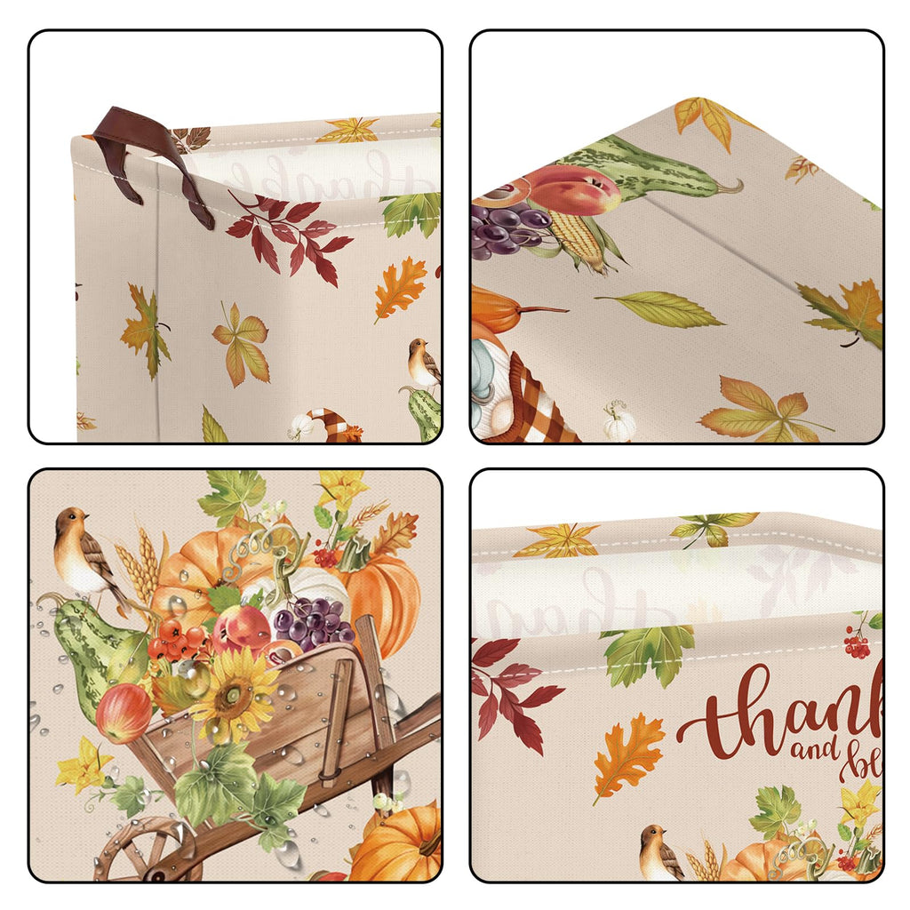Clastyle Rectangular Gnome Cart Fall Basket Autumn Harvest Thanksgaving Gift Basket Orange Farm Turkeys Pumpkin Bin Clothes Toy