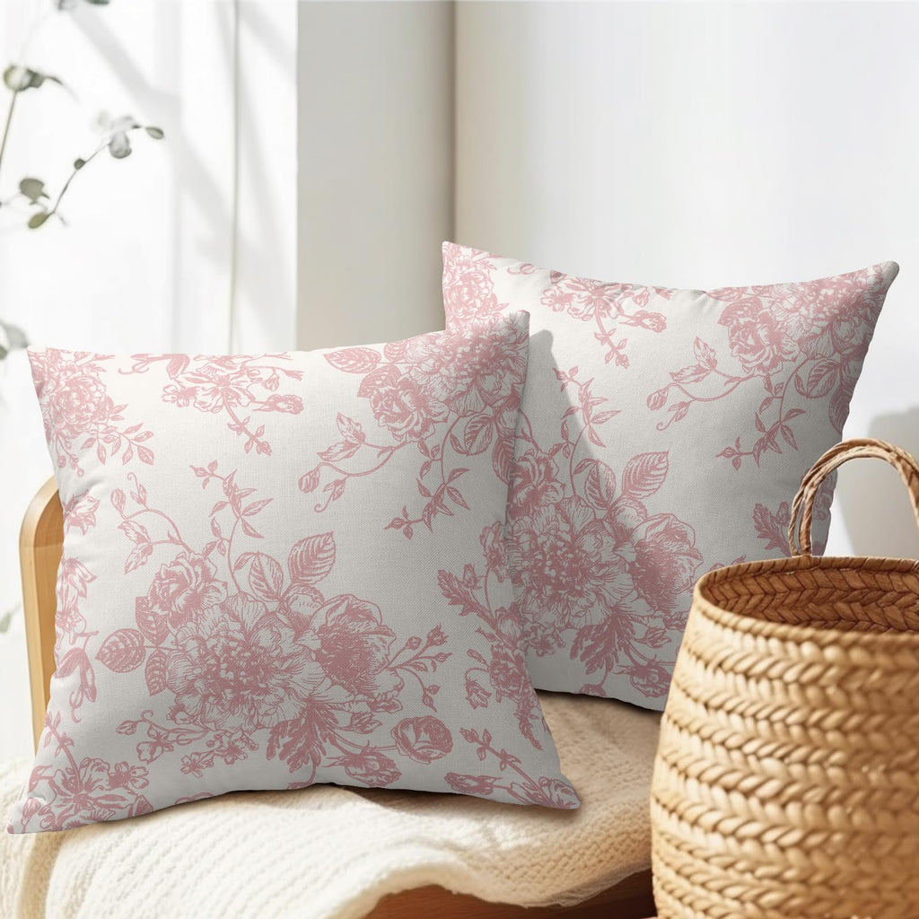 Kawani Pink And Cream Floral Pillow Covers 18X18 Inch Set Of 2 Vintage Throw Chinoiserie Flower Pillowcases Farmhouse Cotton Lin