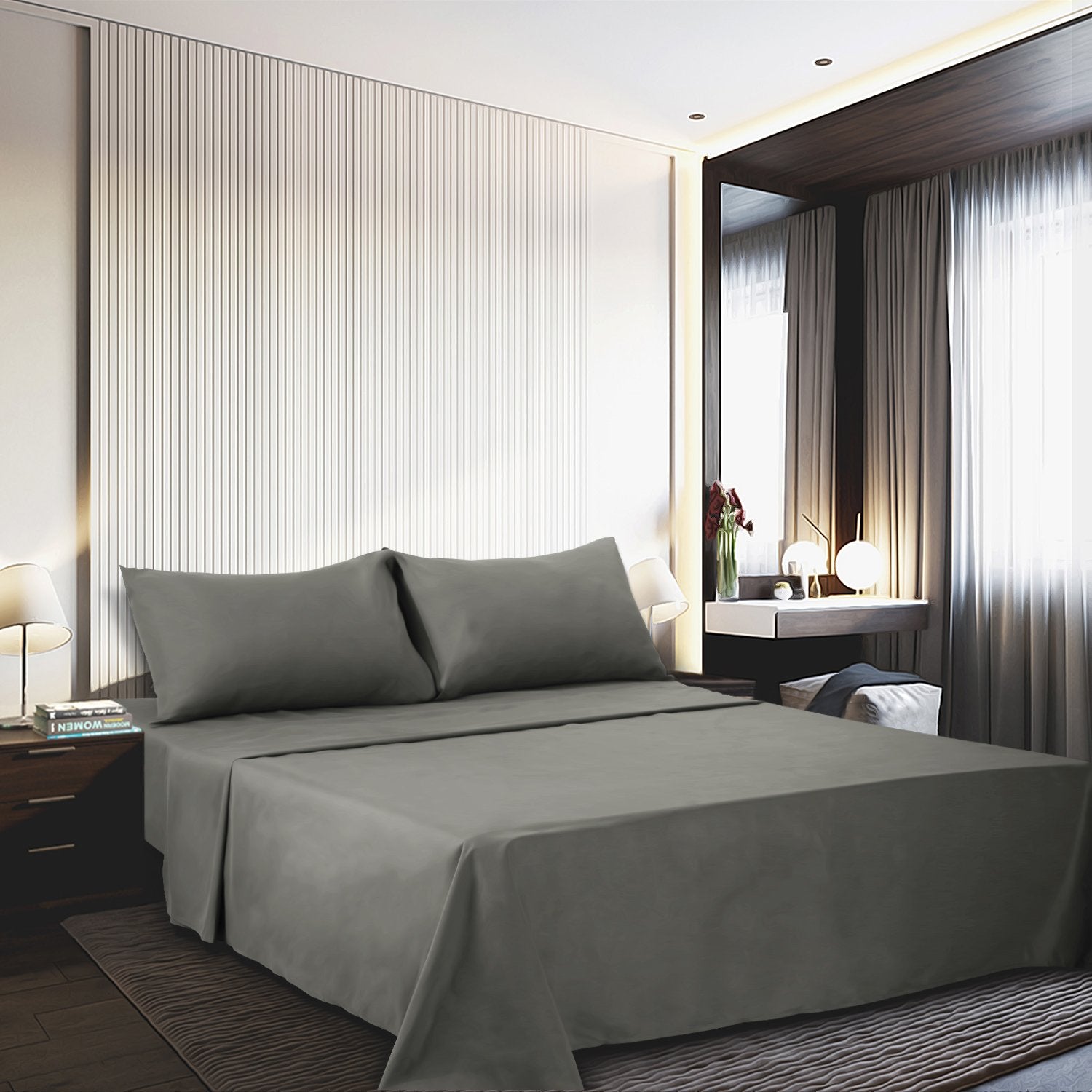 4 Piece Bed Sheet Set -1 Flat Sheet,1 Fitted Sheet And 2 Pillow Cases Brushed Microfiber Luxury Bedding With Deep Pockets (Full,Gray)