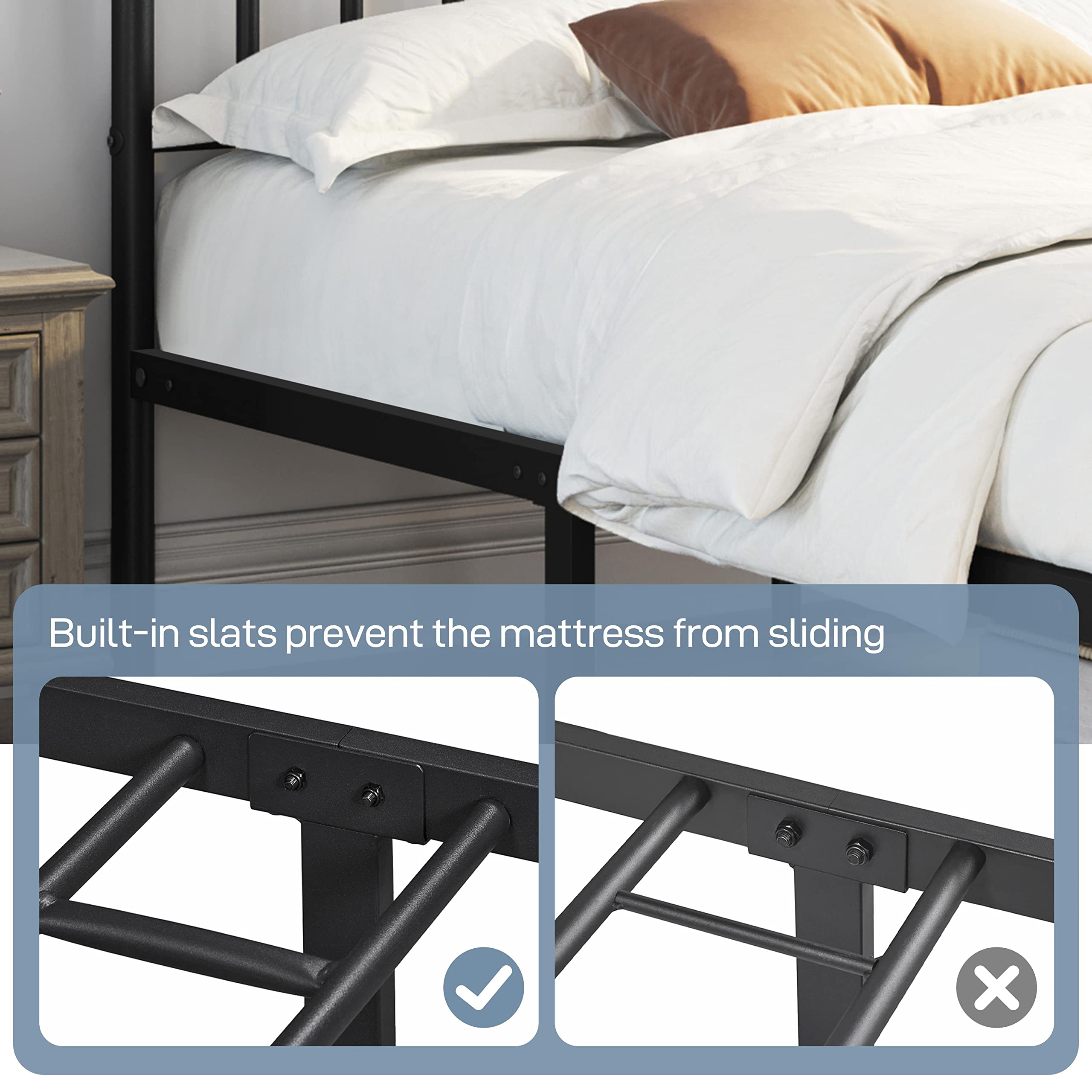 Yaheetech 14 Inch Full Size Bed Frame Metal Platform Bed With Spindle Headboard Footboard/Mattress Foundation/No Box Spring Needed/Underbed Storage Space/Steel Slat Support/Easy Set Up, Black