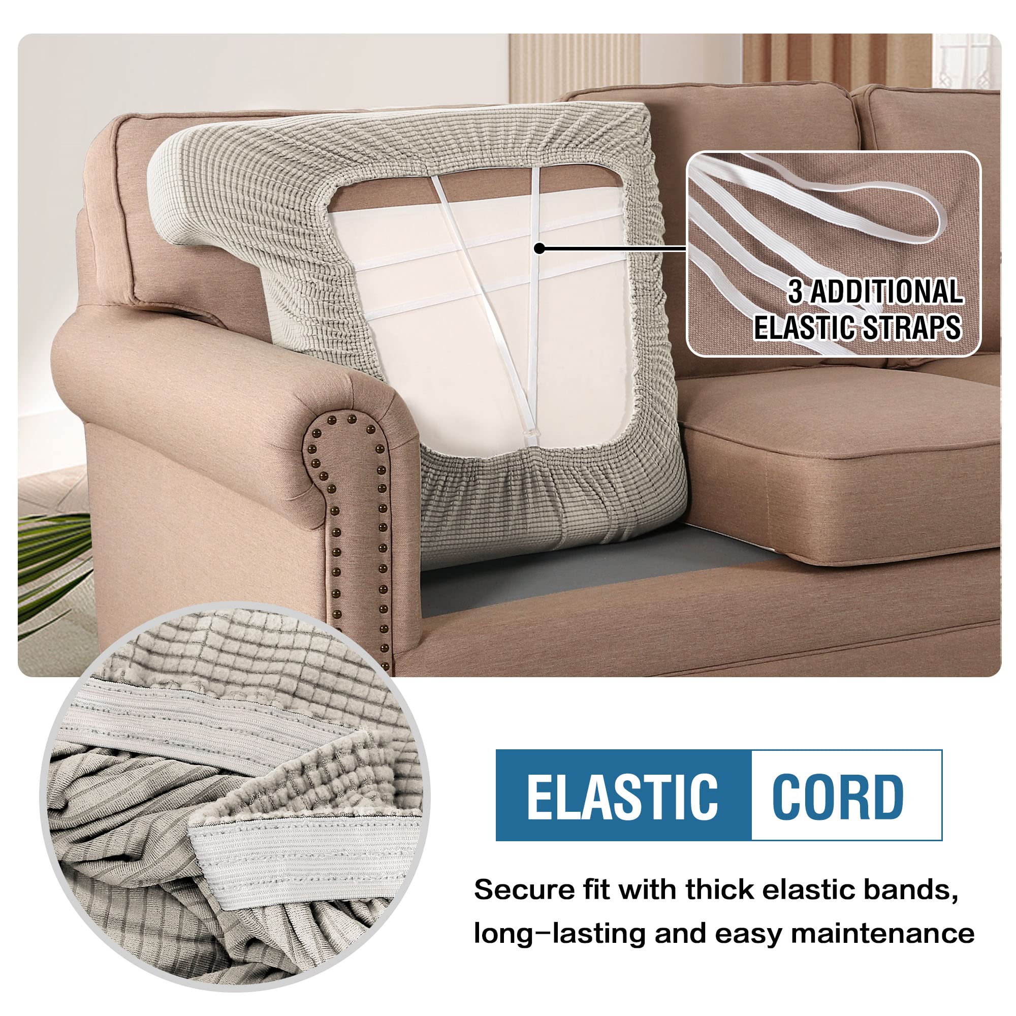 H.Versailtex Stretch T Cushion Chair Sofa Slipcover T Cushion Covers For Living Room Armchair Couch Cover T Cushion Slipcover Seat Cover With Elastic Bands Thicker Jacquard Fabric, Island Fossi