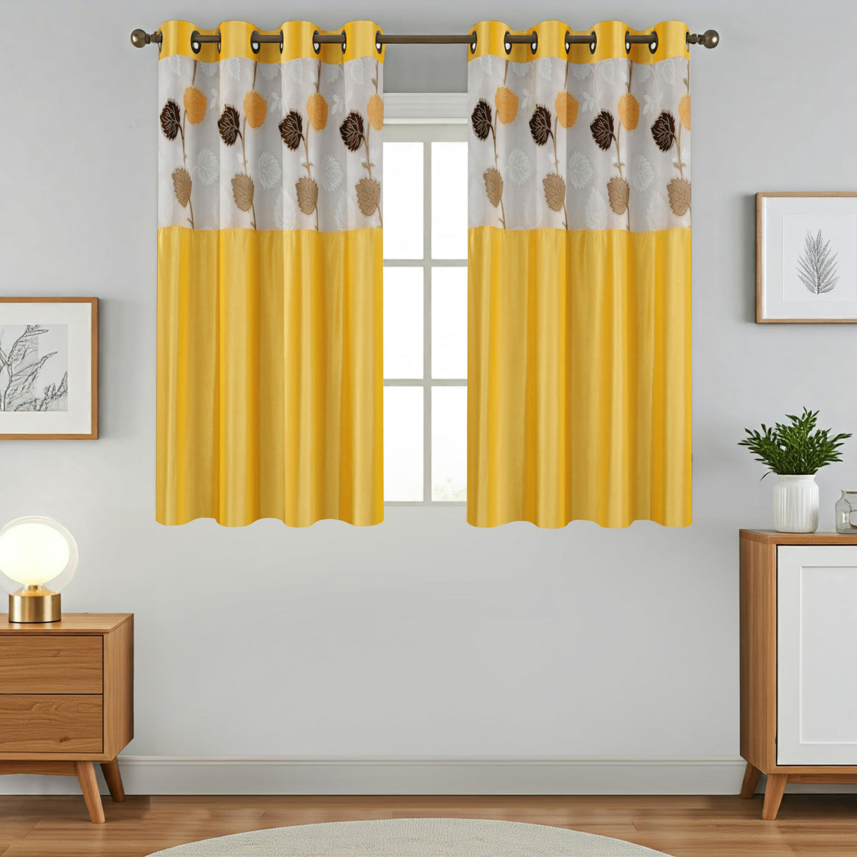 Homefab India RusselNet Eyelet Polyester Curtain; SemiTransparent, 5 x 4 feet Window Curtain, Yellow, Pack of 1 Piece
