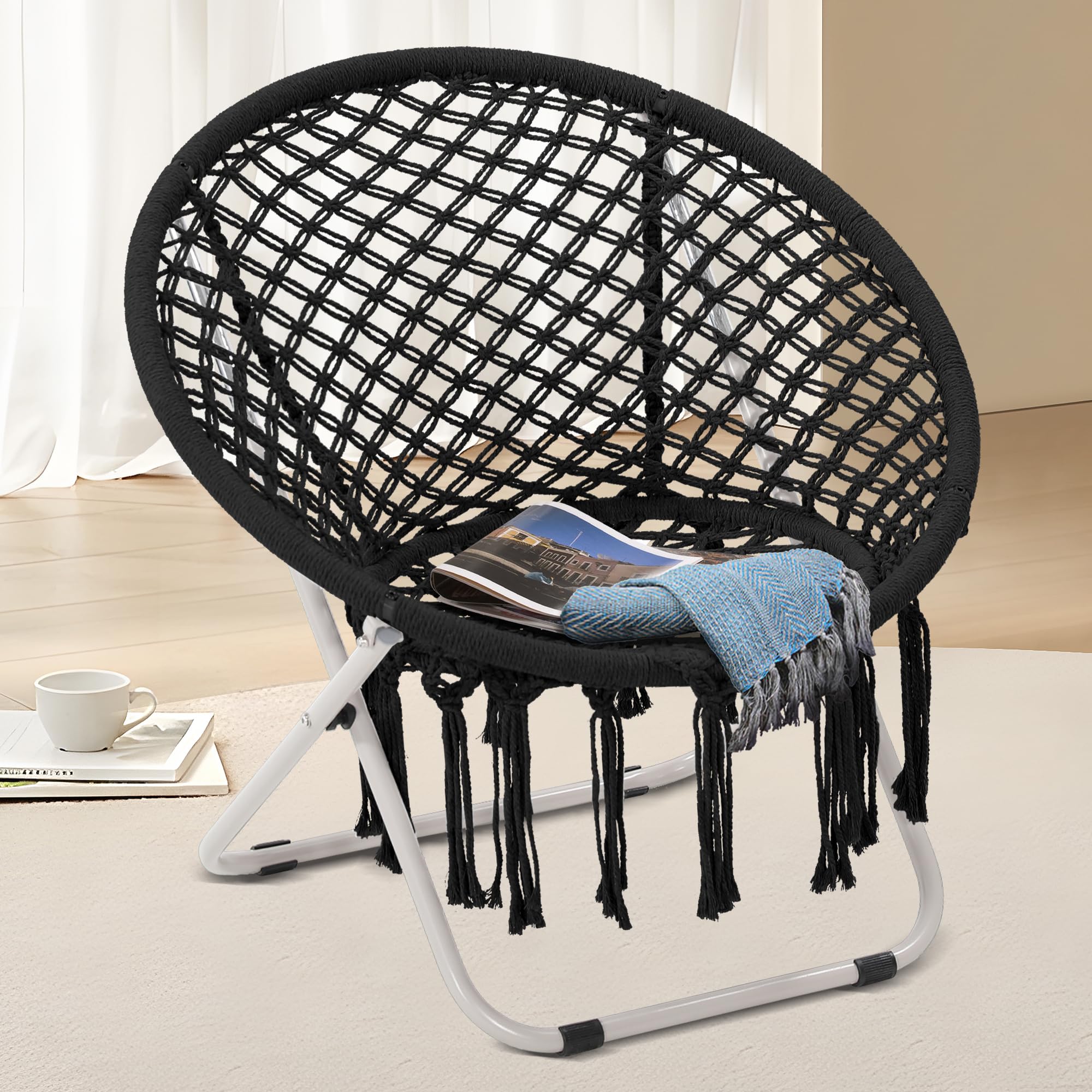 Krofem Boho Moon Saucer Chair, Foldable Round Circle Style, Relax In Comfort In Bedroom Or Living Room, Perfect For Adults And T