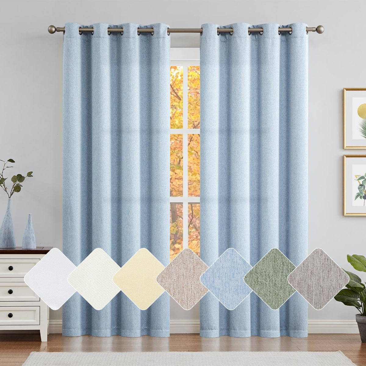 jinchan Curtains for Bedroom Living Room 84 Inch Long Room Darkening Farmhouse Country Window Curtains Heathered Denim Blue Curt