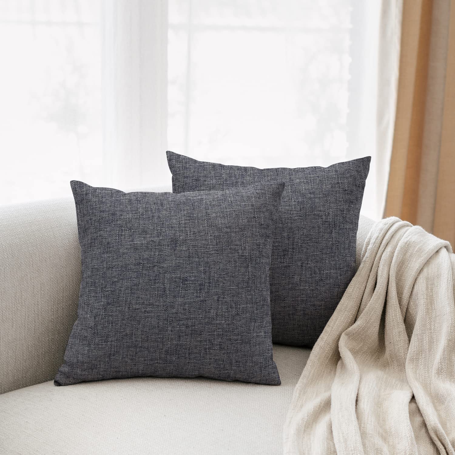 All Smiles Gray Throw Pillow Covers For Outdoor Patio Furnitue Square Solid Accent Pillows For Home Decor Bluish Deep Grey Cushi