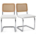Krofem Modern Cesca Cane Dining Chairs, Set Of 2, Handwoven Rattan Cane Back, Chrome Base, Upholstered Boucle Seat, Ideal For Kitchen Or Dining Room, White