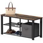 Simple Houseware 2 Tier Wood Top Shoes Bench, Rustic Brown