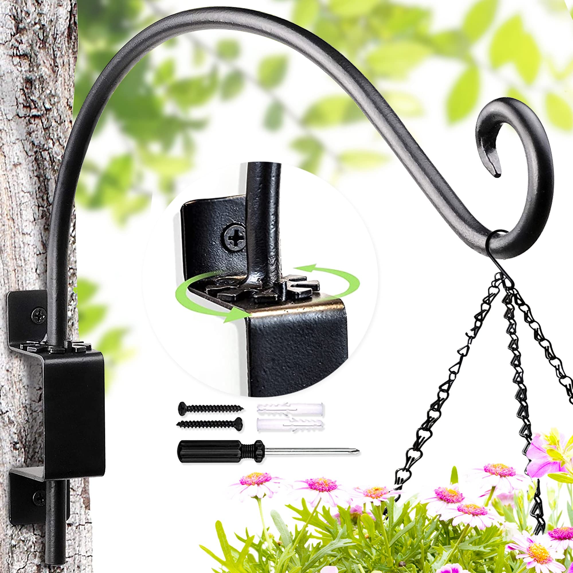 Lifyzoon Swivel Bird Feeder Hanger Hook: Swivel Hanging Plant Bracket Outdoor - Wall Mount Swivel Hanging Hook For Bird Feeder 1