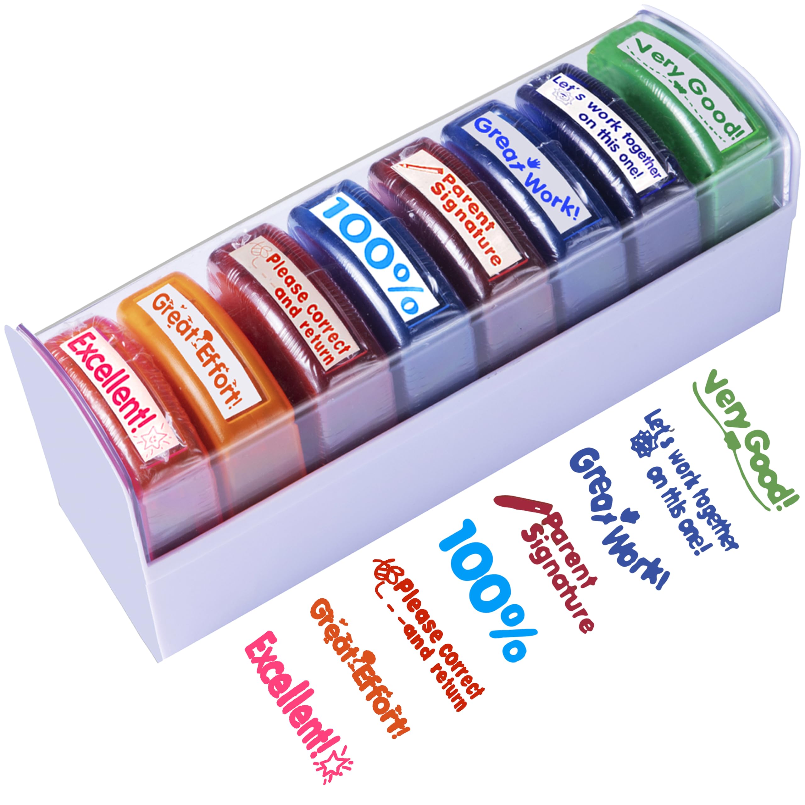 Tickselect Teacher Stamps For Classroom Grading 8Pcs - Rectangular Self Inking Colorful Set For Teachers Gifts With Motivational