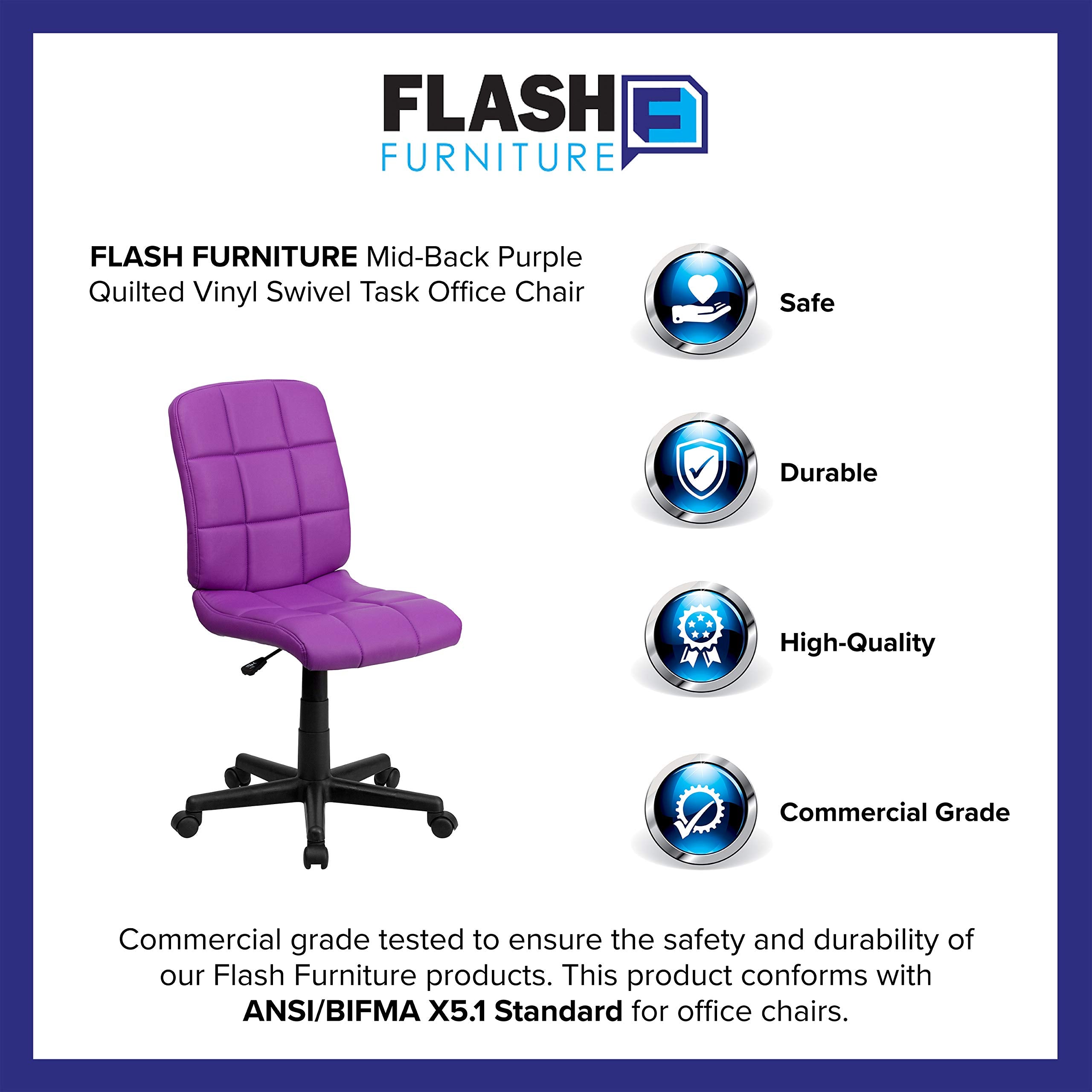 Flash Furniture Clayton Mid-Back Purple Quilted Vinyl Swivel Task Office Chair