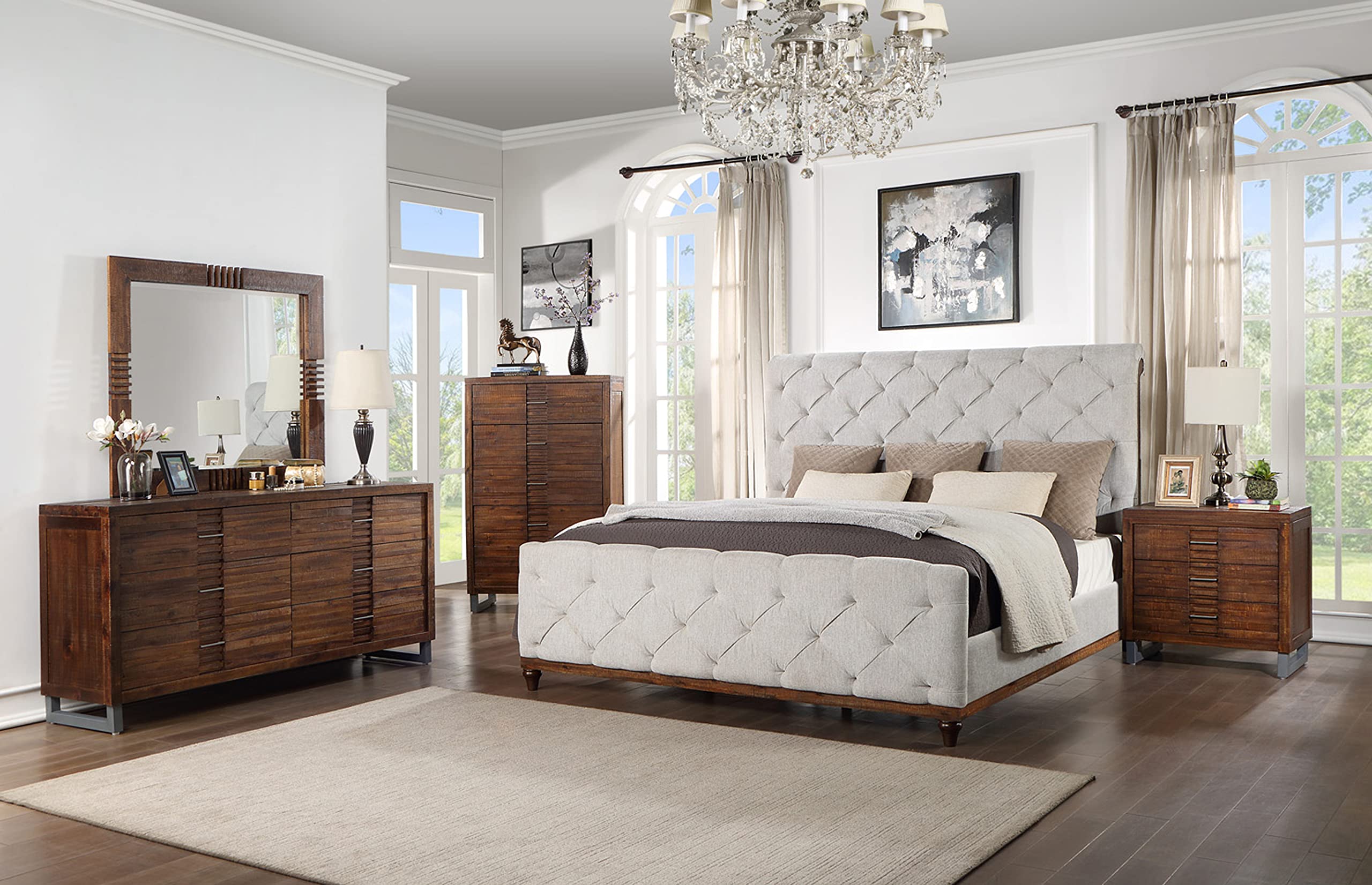 Acme Andria Tufted Fabric Queen Bed