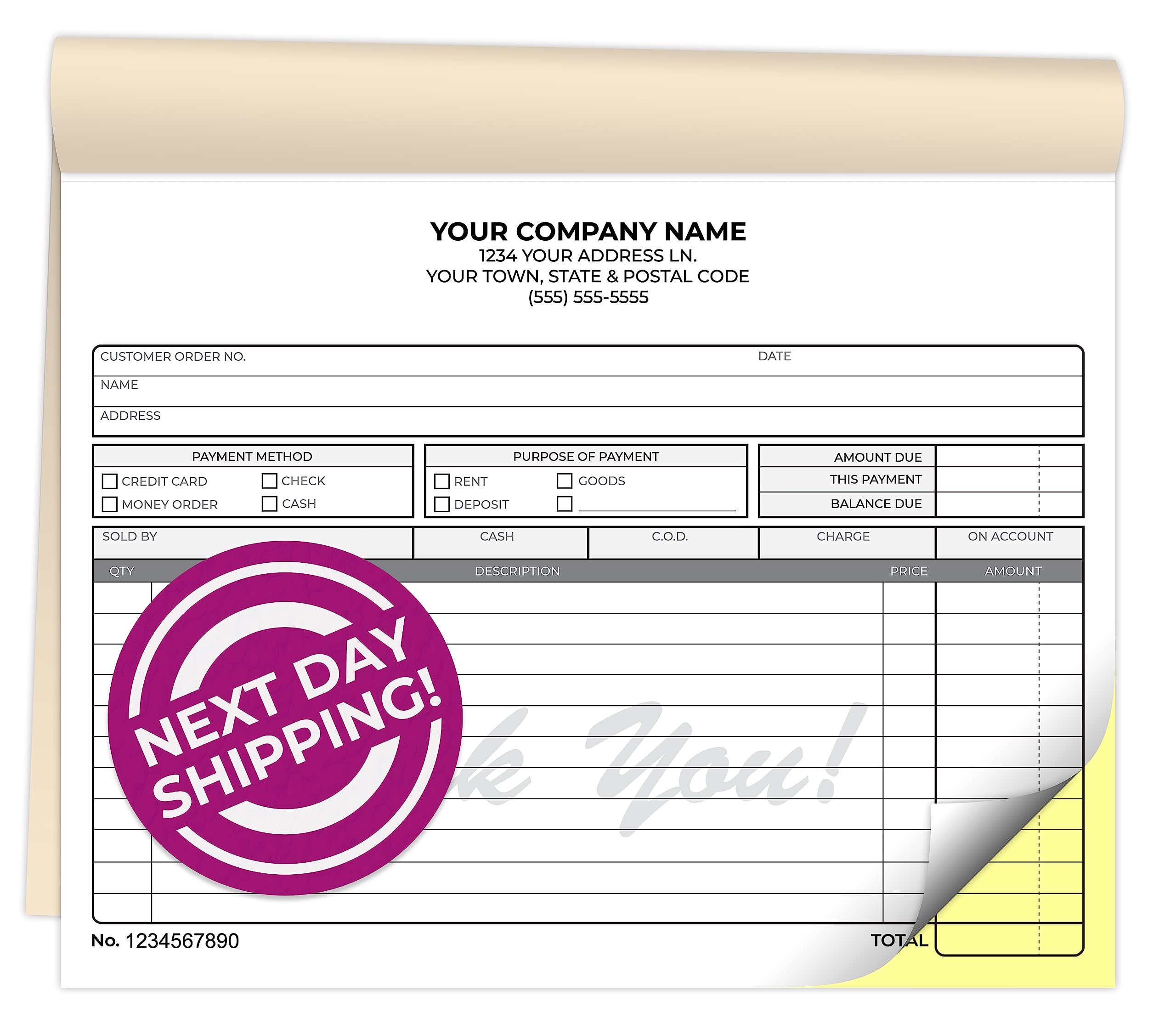 Custom 8.5 ' X 7 ' Carbonless Ncr Books In 2-Part Duplicate Invoices, Receipts, Work Orders, Sales Orders, Purchase Orders, Es