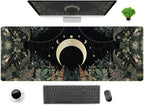 Cute Green Forest Leaves Desk Mat Whimsical Moon Mousepad Xl Large Extended Gaming Mouse Pad With Stitched Edges, Computer Lapto
