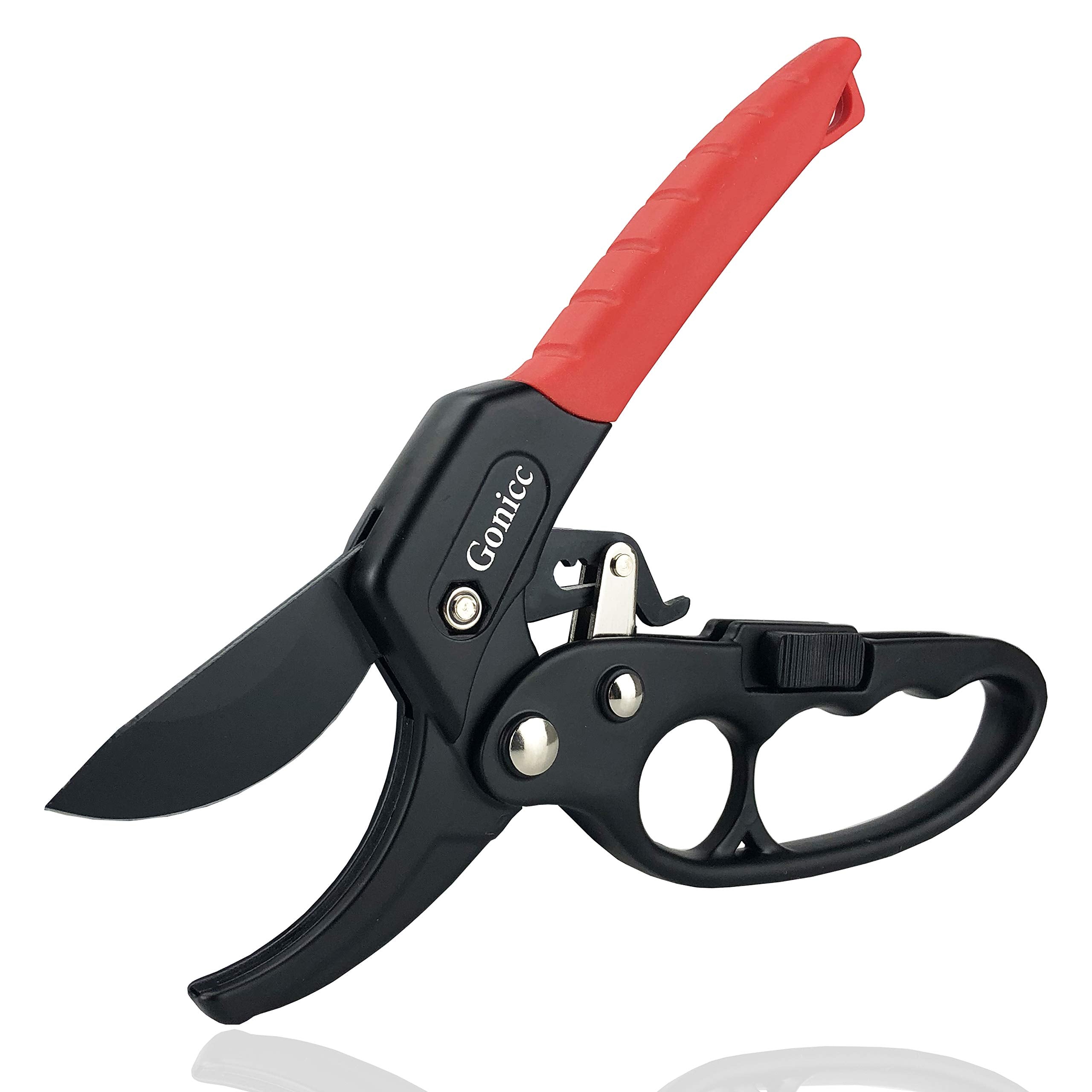 Gonicc 8' Professional Ratchet Anvil Pruning Shears (Gpps-1011), Ratcheting Mechanism, Anvil Groove Design, Reinforced Design H