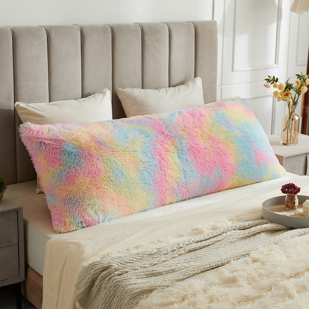 Liferevo Plush Body Pillow Cover,Ultra Soft Faux Fur Decorative Bed Pillowcase 20'X54' For Bed Sofa Couch,Luxury Shaggy Marble