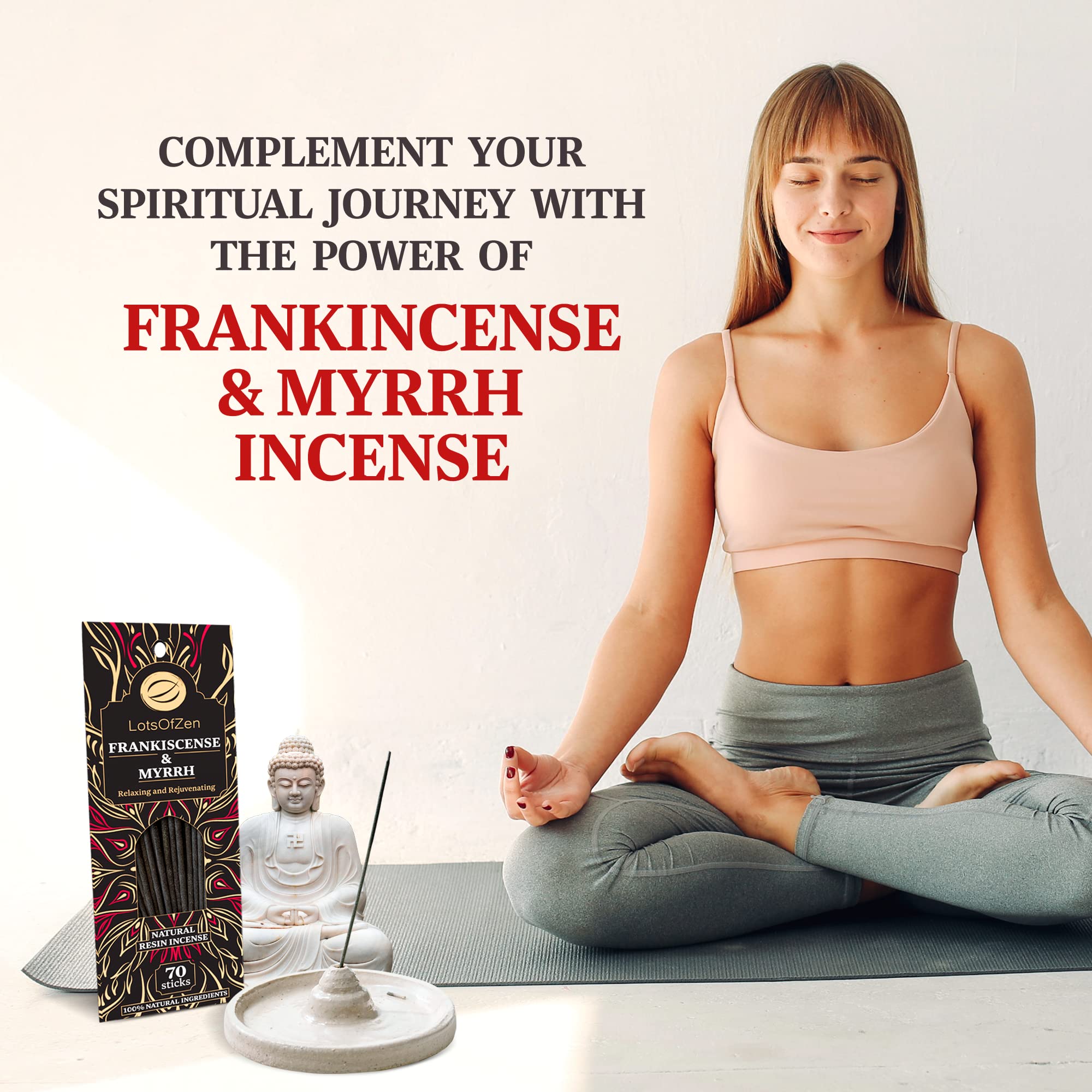 Lots Of Zen Frankincense And Myrrh Incense Sticks Smudge Kit (70 Pcs) - 1-Hour Burning Spiritual Incense Sticks For Bad Energy C