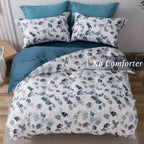 Mildly 100% Long-Staple Cotton Duvet Cover Set Light Navy Ginkgo Leaf Pattern Printed Comforter Cover 3Pcs, Ultra Soft & Breatha