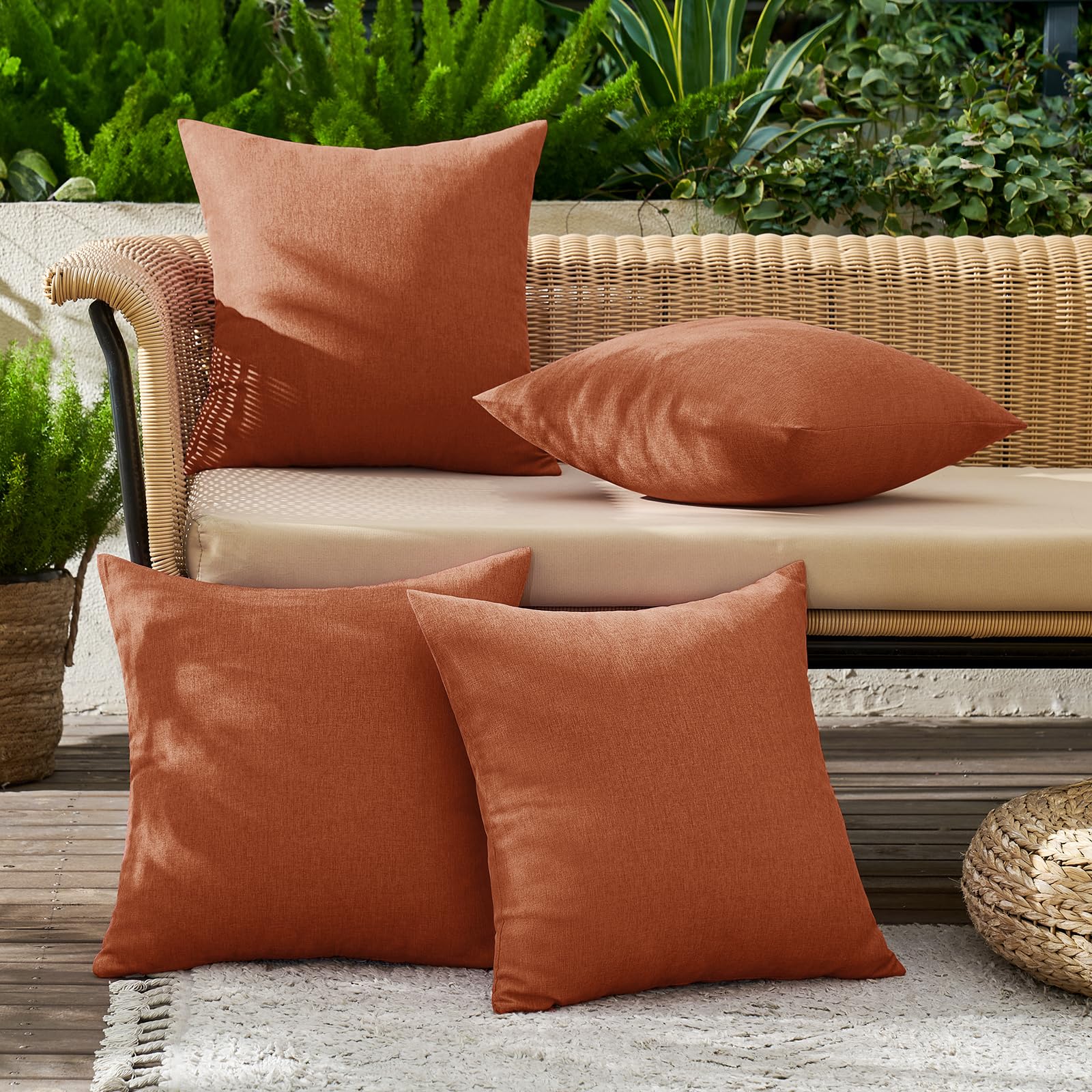 Miulee Pack Of 4 Decorative Outdoor Throw Pillow Covers Linen Waterproof Pillow Covers Farmhouse Cushion Cases For Patio Garden Tent Balcony Couch Sofa 18X18 Inch Rust