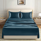 Homiest 4Pcs Extra Deep Pocket Satin Sheets Queen Size Bed Set, 18-24 Inch Deep Pocket Bed Sheets Deep Sea Blue Satin Sheet Set, Silky Satin Bedding Set Soft Fitted Sheet Set Fits Ultra Deep Mattress