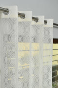Fabrilia Polyester Sheer Net Damask Design Semi Transparent Eyelet Door Curtains 7 feet Long Set of 2 Cream