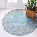 Unique Loom Outdoor Border Collection Area Rug - Floral Border (13' Round, Aqua/ Ivory)