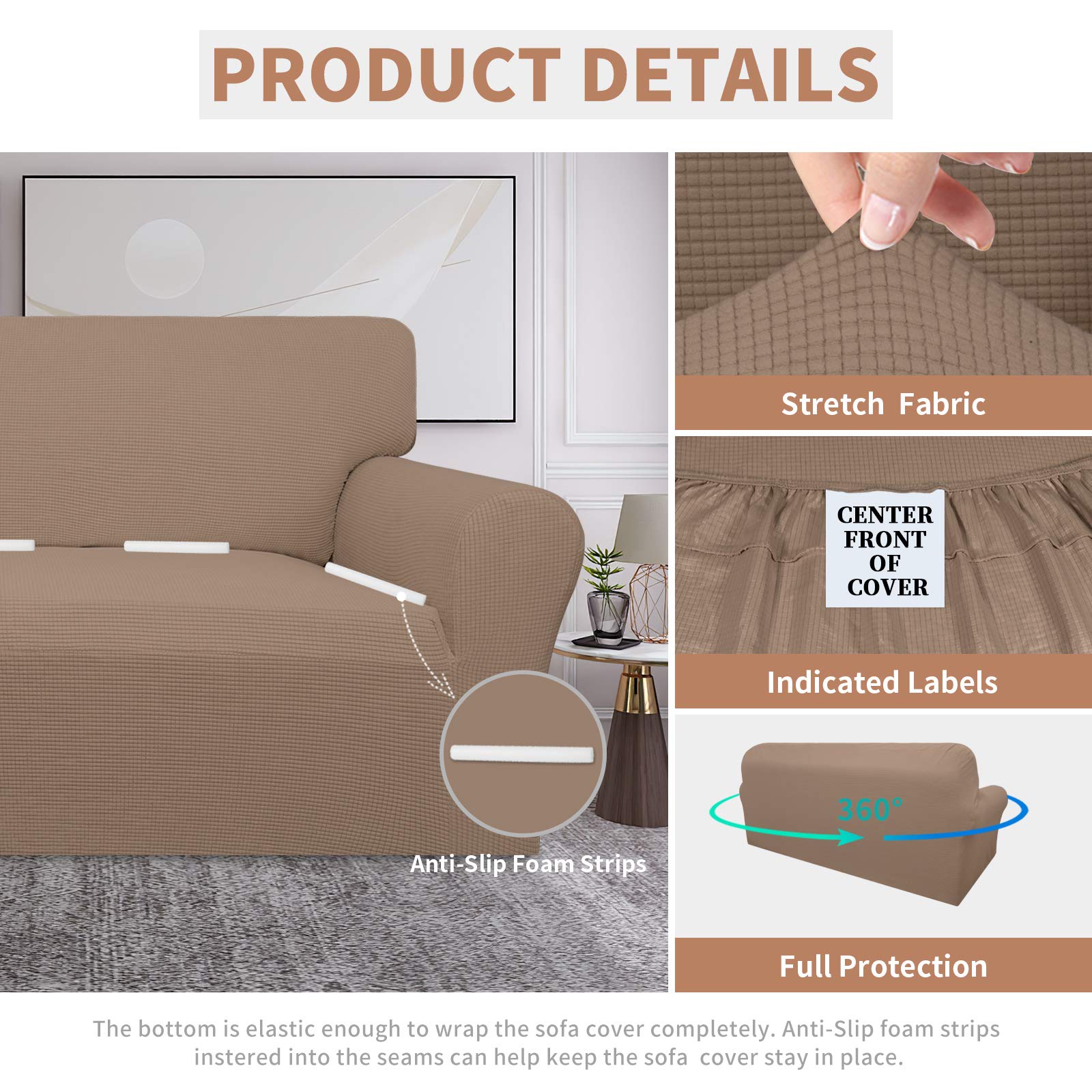 Easy-Going 100% Waterproof Couch Cover, Dual Waterproof Sofa Cover, Stretch Jacquard Sofa Slipcover, Leakproof Furniture Protector For Kids, Pets, Dog And Cat (Sofa, Camel)