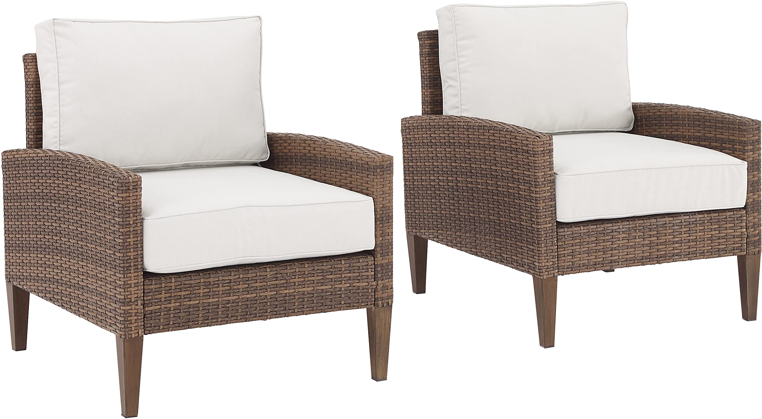 Crosley Furniture Capella 2-Piece Outdoor Chair Set, Wicker Patio Chairs for Conversation, Porch, Deck, Brown with Creme Cushions