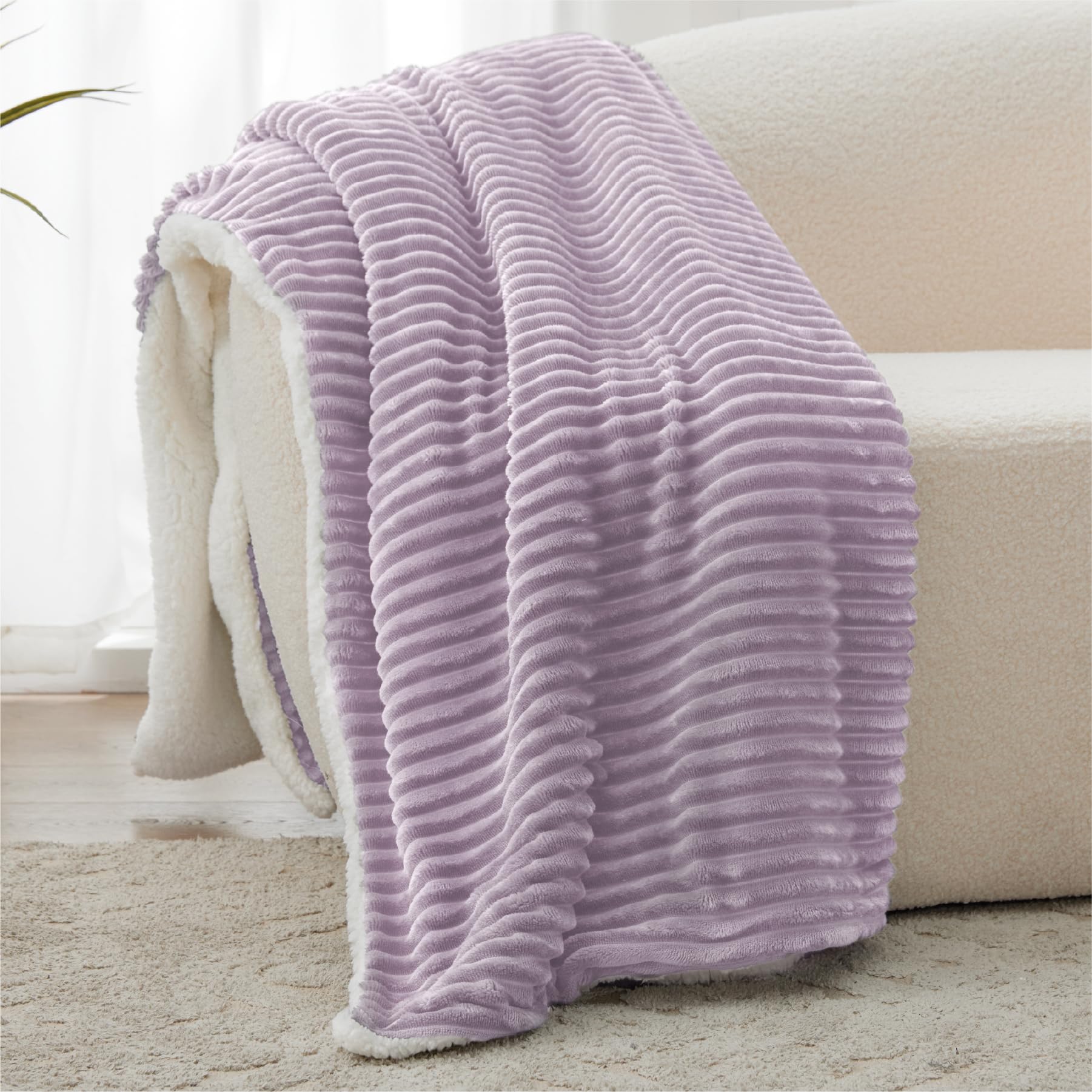 Kozyhvn Sherpa Throw Blanket For Couch - Soft Cozy Fleece Blanket, Warm Blanket For Winter, Reversible Blanket For Sofa, Lavende