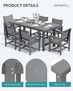 Serwall 5 Piece Outdoor Dining Table Sets For 4 With 1 Umbrella Hole Cut-Out Rectangular Table And 4 Textilene Chairs, Hdpe Dining Table Sets For Garden, Backyard, Poolside, Gray