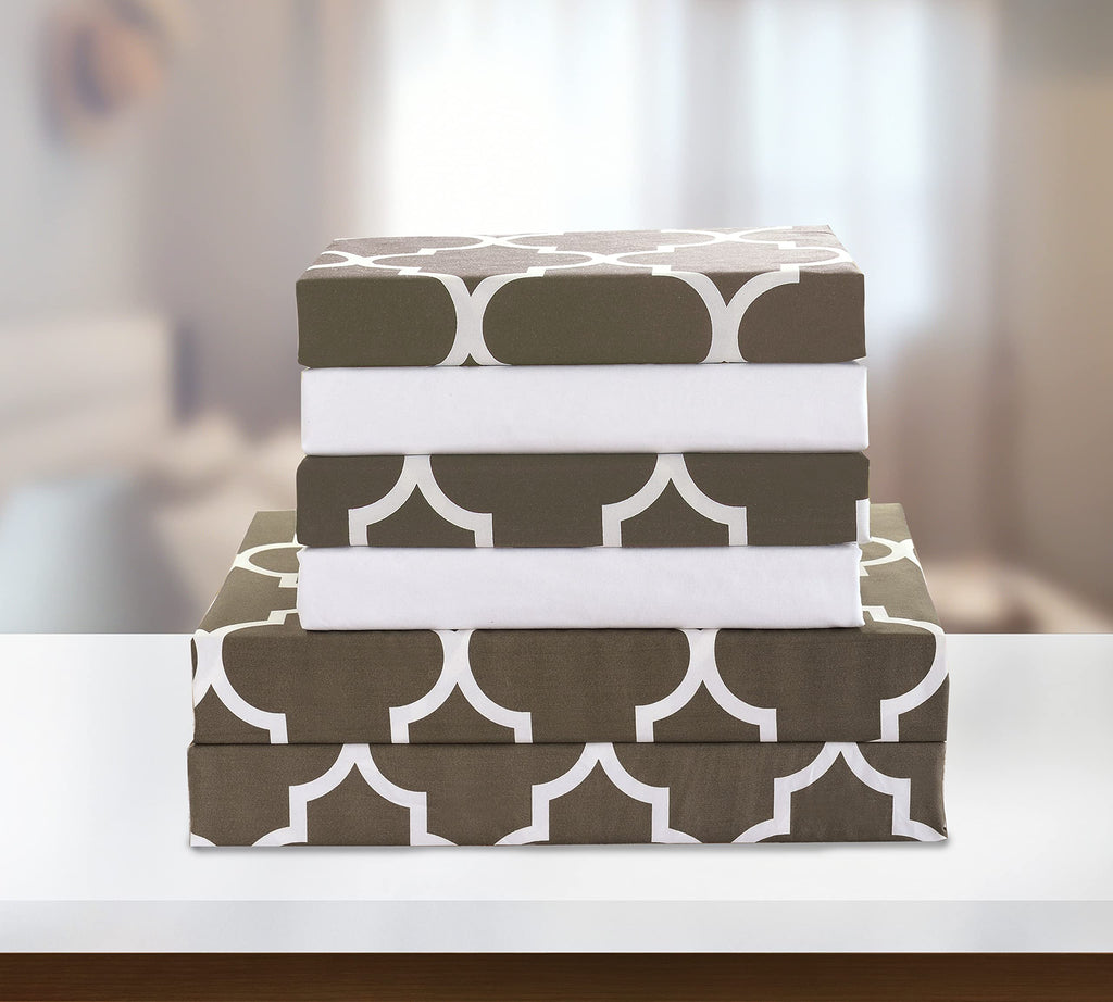 Elegant Comfort 6-Piece Moroccan Trellis Print Sheet Set, Super Cozy, Fade And Wrinkle Resistant, 1500 Premium Hotel Quality Microfiber, Deep Pocket Fitted Sheet With Smart Pockets, King, Gray