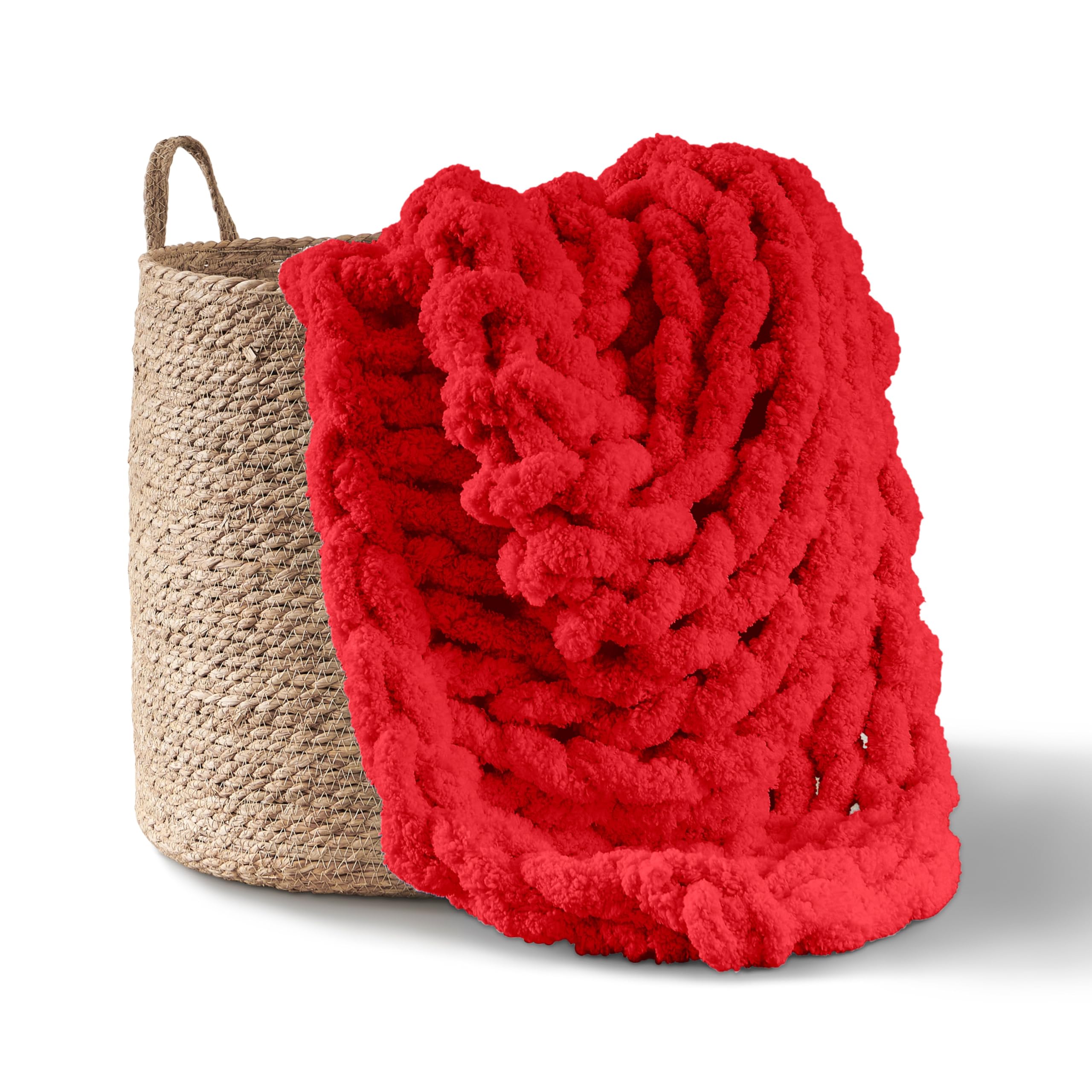 Adyrescia Chunky Knit Blanket Throw | 100% Hand Knit With Jumbo Chenille Yarn (50'X60', Ruby Red)