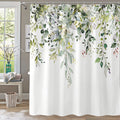 Kampdream Green Eucalyptus Plant Shower Curtain, Watercolor Leaves On The Top Shower Curtain, Sage Green Spring Botanical Bathro