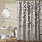 Lush Decor Riley Shower Curtain, 72' W X 72' L, Light Gray - Luxury Shower Curtain With Bows - Pretty Texture - Beautiful & El