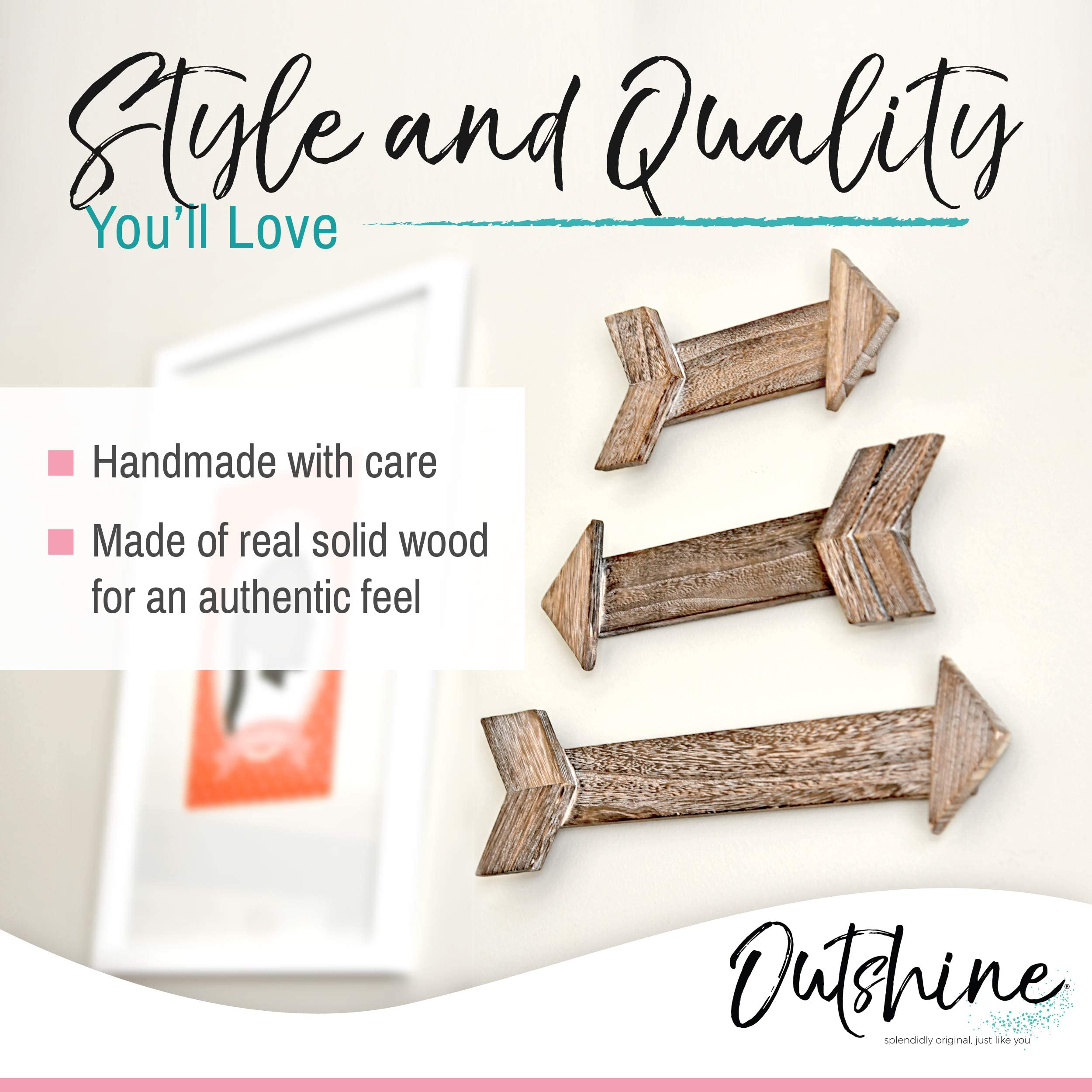 Outshine Wooden Arrows For Farmhouse Wall Decor, Rustic Brown (Set Of 3) | Cute Wood Arrows For Bedroom Decor, Bathroom Decor, K