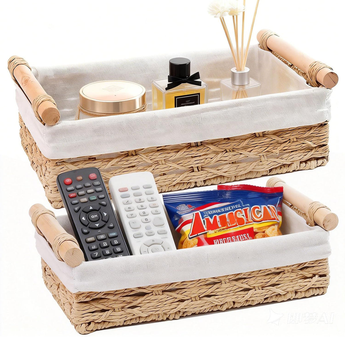 YAOYAO LAND Storage Basket Wicker Baskets, Set of 2, Beige