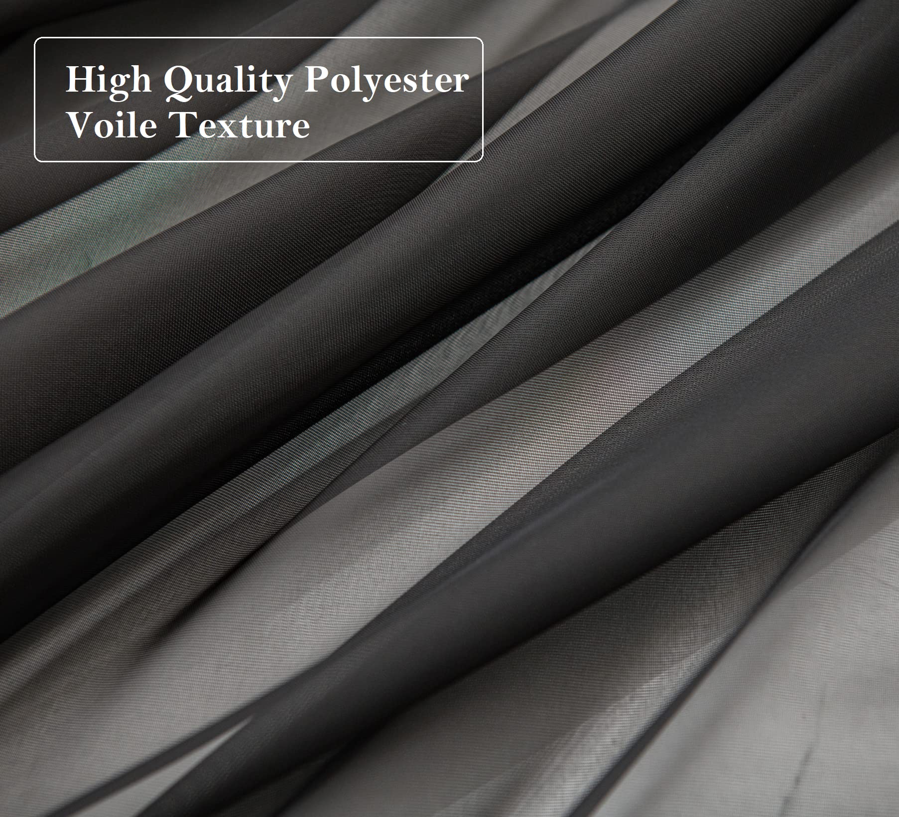 Pi Sheer Curtains 95 Inches Length With Grommets,Soft Voile Textured,Modern Home Decoration Draperies For Villa/Loft 2 Panels (W52 X L95, Black)